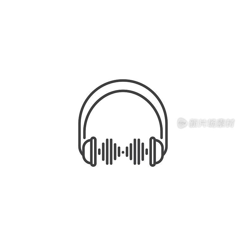 Headphone with sound wave music. Vector icon template